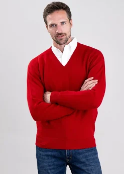 Leven 2 Ply Lambswool V-Neck - Dubonnet
