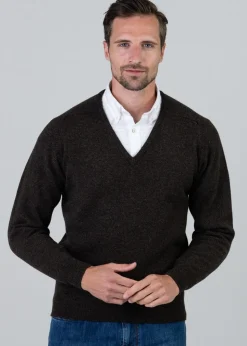 Leven 2 Ply Lambswool V-Neck - Cocoa