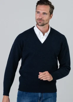 Leven 2 Ply Lambswool V-Neck - Midnight