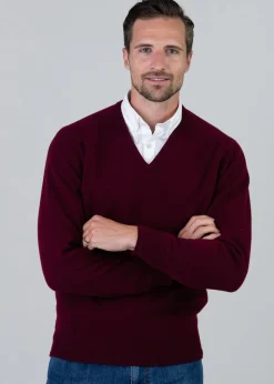 Leven 2 Ply Lambswool V-Neck - Bordeaux