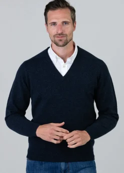 Leven 2 Ply Lambswool V-Neck - Midnight