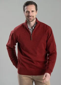 Lewis Lambswool 1/4 Zip Jumper - Deep Red