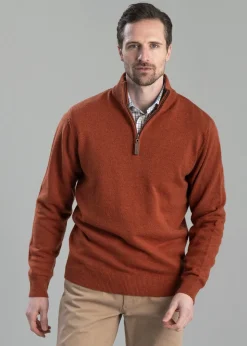Lewis Lambswool 1/4 Zip Jumper - Brick