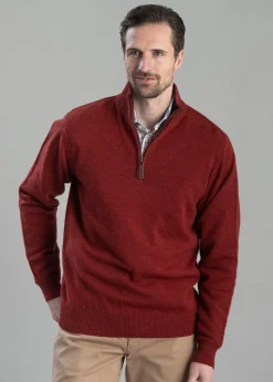 Lewis Lambswool 1/4 Zip Jumper - Deep Red