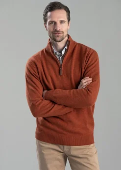 Lewis Lambswool 1/4 Zip Jumper - Brick