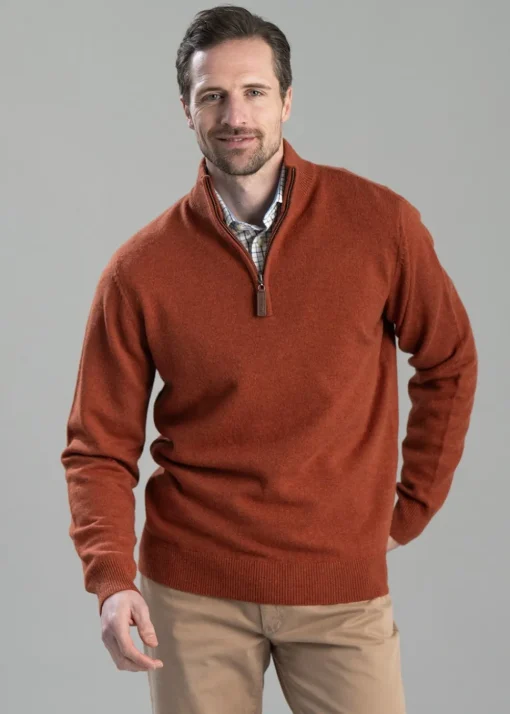 Lewis Lambswool 1/4 Zip Jumper - Brick