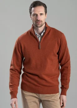 Lewis Lambswool 1/4 Zip Jumper - Brick