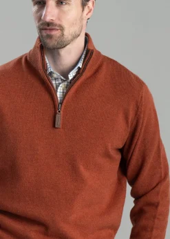 Lewis Lambswool 1/4 Zip Jumper - Brick