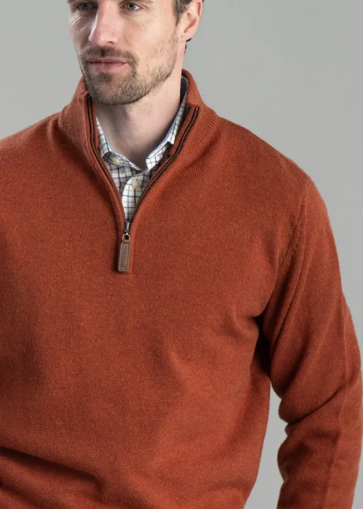 Lewis Lambswool 1/4 Zip Jumper - Brick