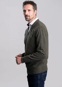 Lewis Lambswool V-Neck Jumper - Woodland