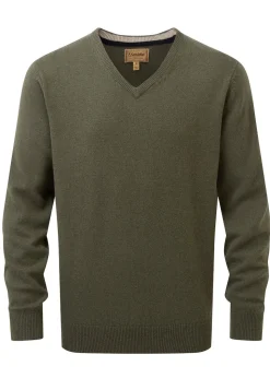 Lewis Lambswool V-Neck Jumper - Woodland
