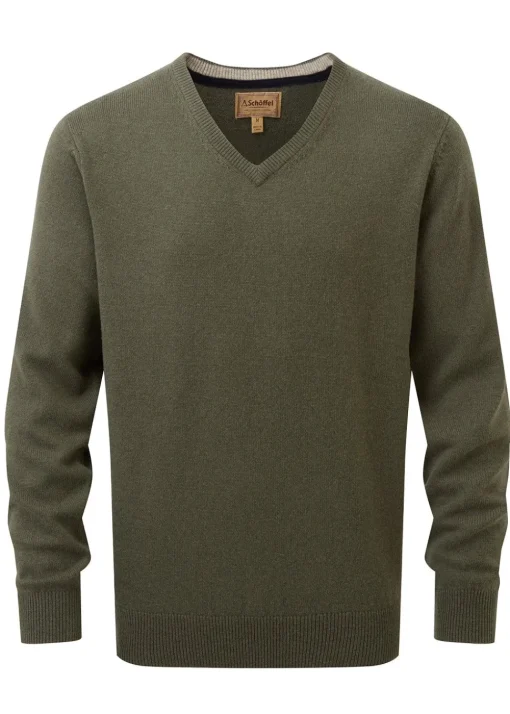 Lewis Lambswool V-Neck Jumper - Woodland