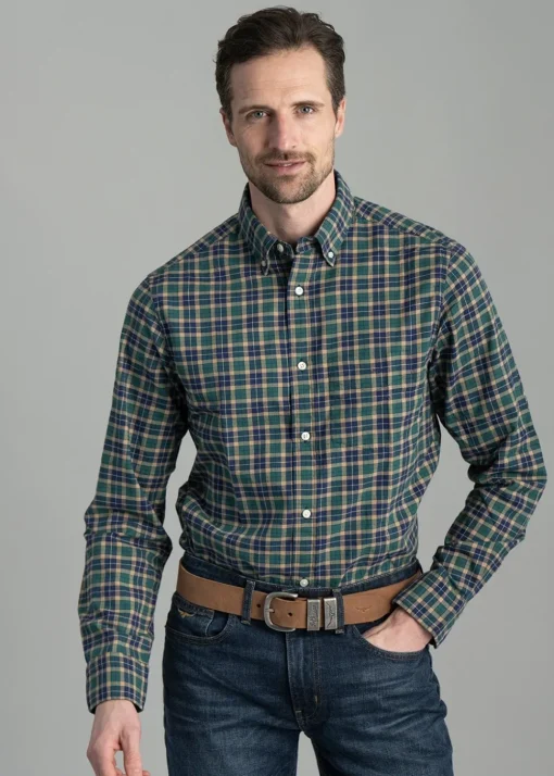Light Twill Checked Shirt - Deep Forest Green