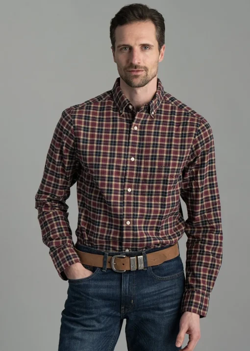 Light Twill Checked Shirt - Wine Red