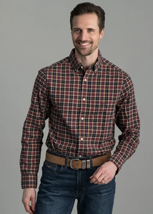 Light Twill Checked Shirt - Wine Red