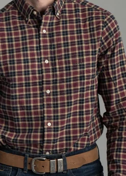 Light Twill Checked Shirt - Wine Red
