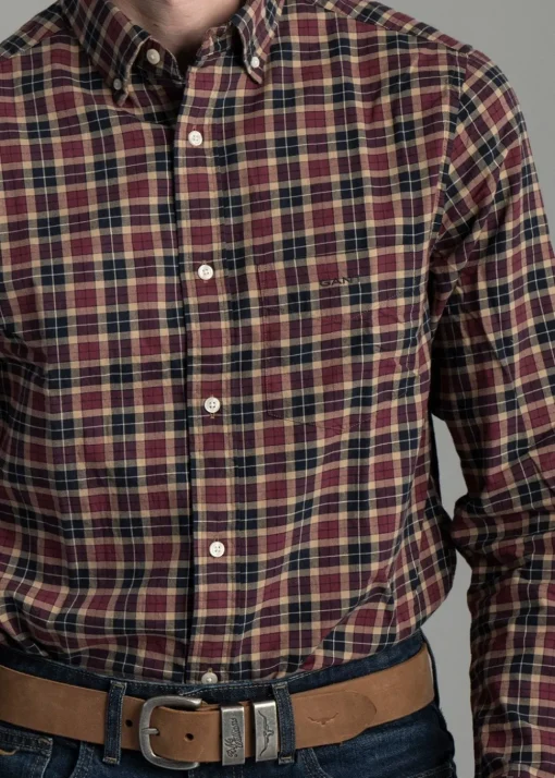 Light Twill Checked Shirt - Wine Red