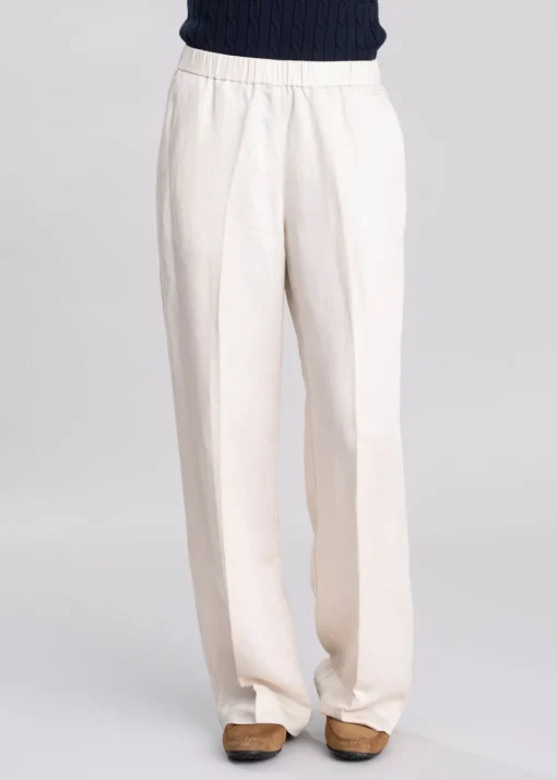 Linen Blend Pull On Trousers - Putty