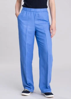 Linen Blend Pull On Trousers - Perfect Blue