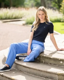 Linen Blend Pull On Trousers - Perfect Blue