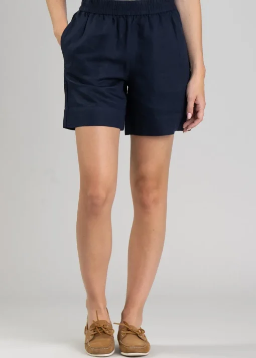 Linen Pull On Shorts - Evening Blue
