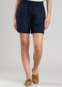Linen Pull On Shorts - Evening Blue