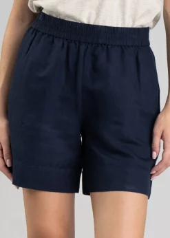 Linen Pull On Shorts - Evening Blue