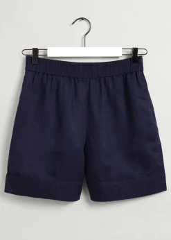 Linen Pull On Shorts - Evening Blue