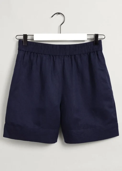 Linen Pull On Shorts - Evening Blue