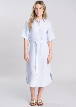Linen Shirt Dress - Light Blue