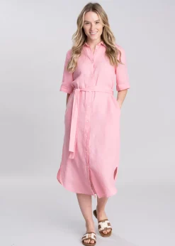 Linen Shirt Dress - Geranium Pink