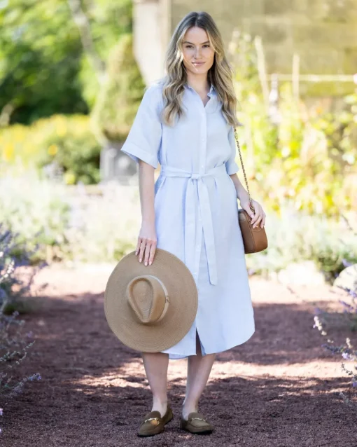 Linen Shirt Dress - Light Blue