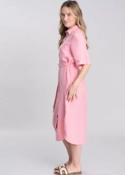 Linen Shirt Dress - Geranium Pink