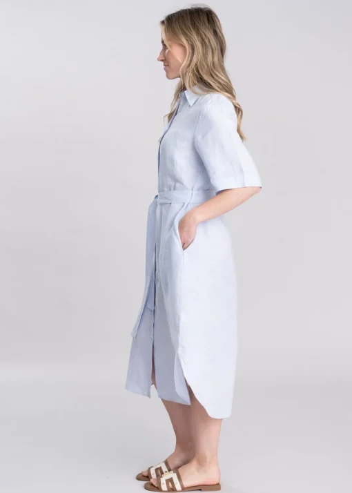 Linen Shirt Dress - Light Blue