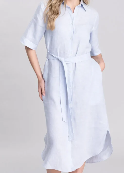 Linen Shirt Dress - Light Blue
