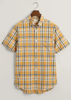 Linen Short Sleeved Check Shirt - Faded Orange