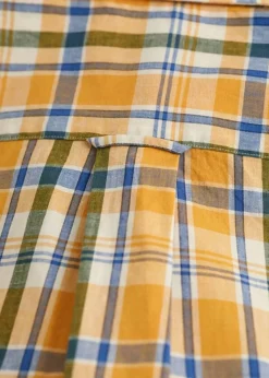 Linen Short Sleeved Check Shirt - Faded Orange