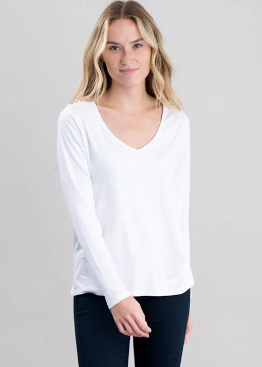 Long Sleeve V-Neck T-Shirt - White