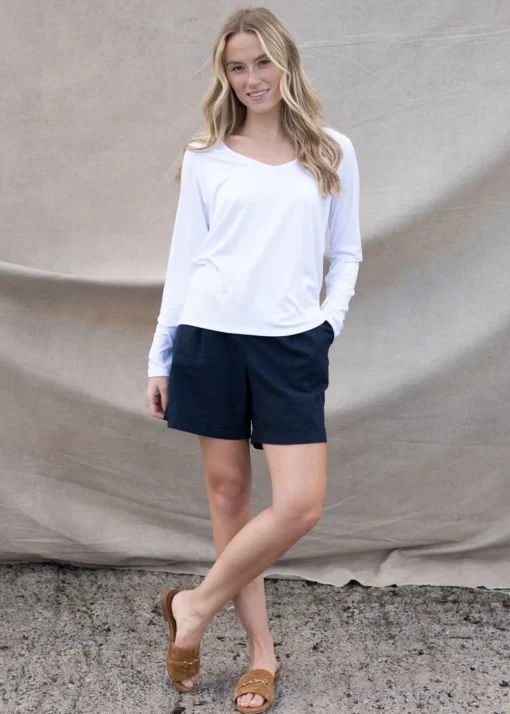 Long Sleeve V-Neck T-Shirt - White