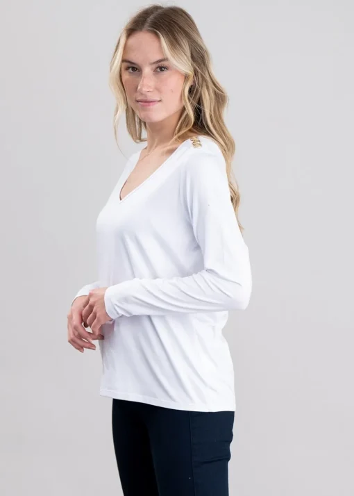 Long Sleeve V-Neck T-Shirt - White