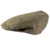 Lowick Tweed Cap - Olive Herringbone with Red and Aubergine Overcheck