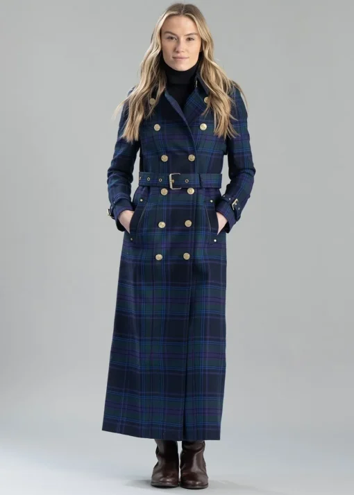 Marlborough Trench Coat Full Length - Heather Tartan