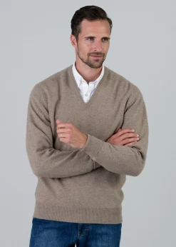 Melrose 2 Ply Cashmere V-Neck - Dark Natural