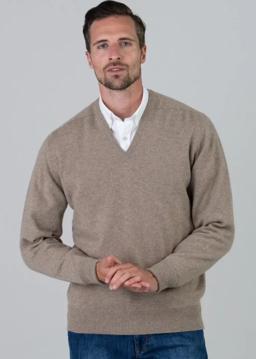 Melrose 2 Ply Cashmere V-Neck - Dark Natural