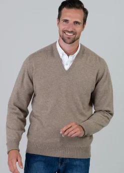 Melrose 2 Ply Cashmere V-Neck - Dark Natural