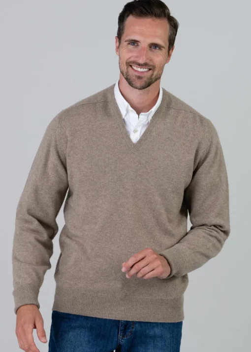 Melrose 2 Ply Cashmere V-Neck - Dark Natural