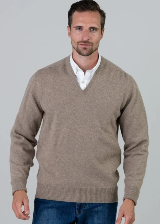 Melrose 2 Ply Cashmere V-Neck - Dark Natural