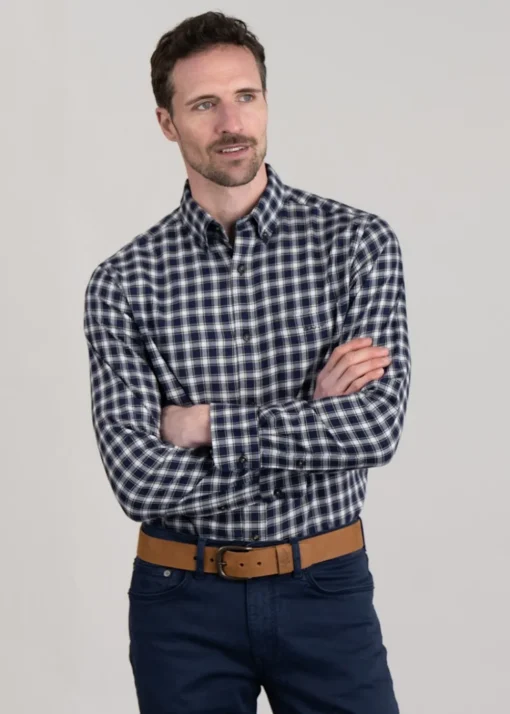 Micro Tartan Flannel Shirt - Classic Blue