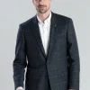 Midweight Tweed Jacket - Blue Herringbone with Blue, Rust and Red Check