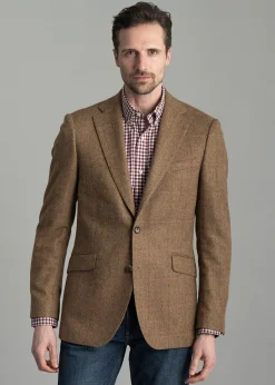 Milfield Tweed Jacket - Brown Herringbone with Purple and Green Overcheck